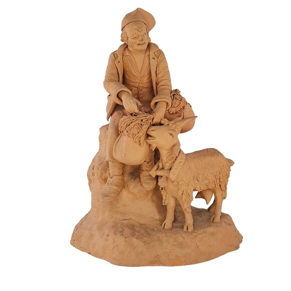 Vintage Grasso Catania Italy Goat Farmer Figurine Terracotta Sculpture - Picture 1 of 9